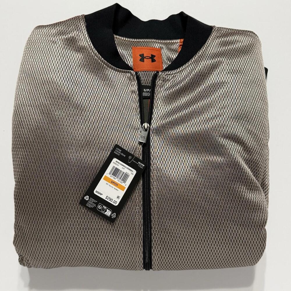NWT $290.00 Under Armour Mens Storm Courtside Dazzle Bomber Jacket Tan Size S